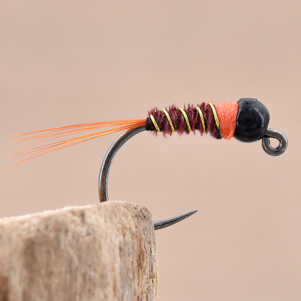 Jig Nymph Orange Tail and Tag - Black Tungsten Bead