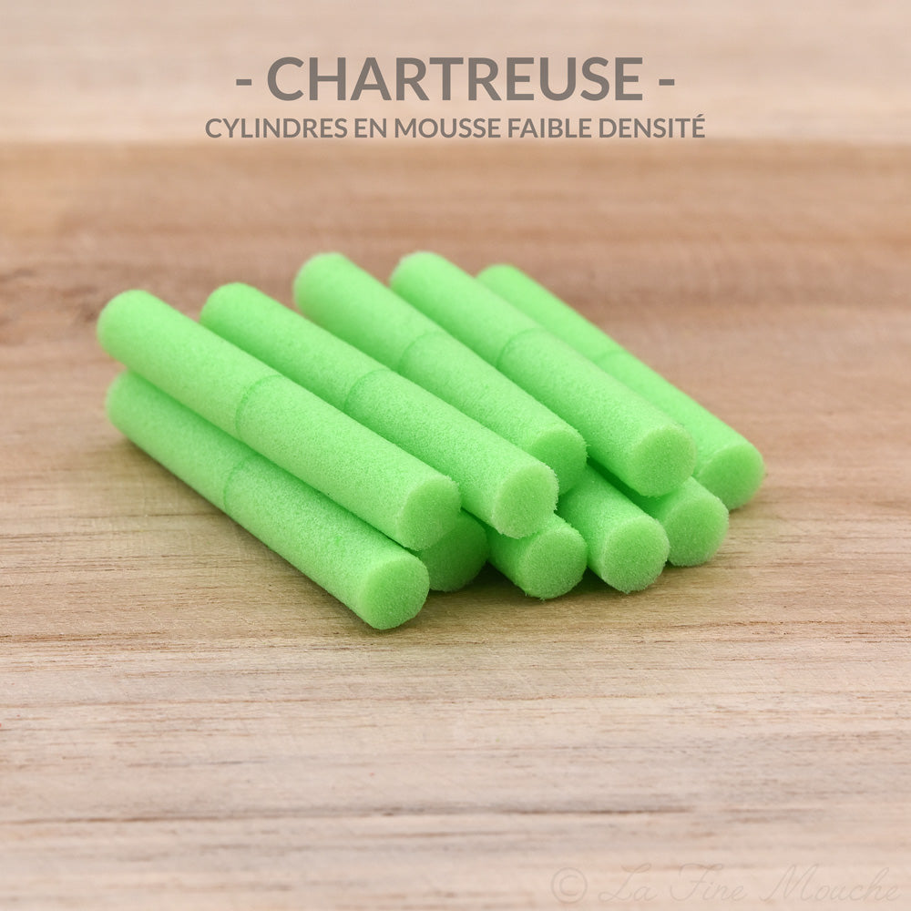cylindre chartreuse en mousse pour montage de mouche booby, bobby ou boobies