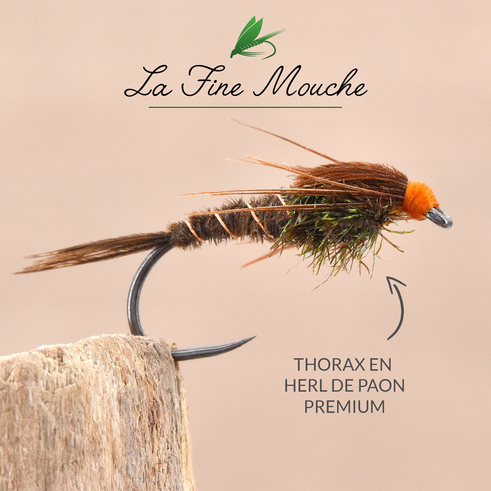 exemple de mouche nymphe avec herl de paon