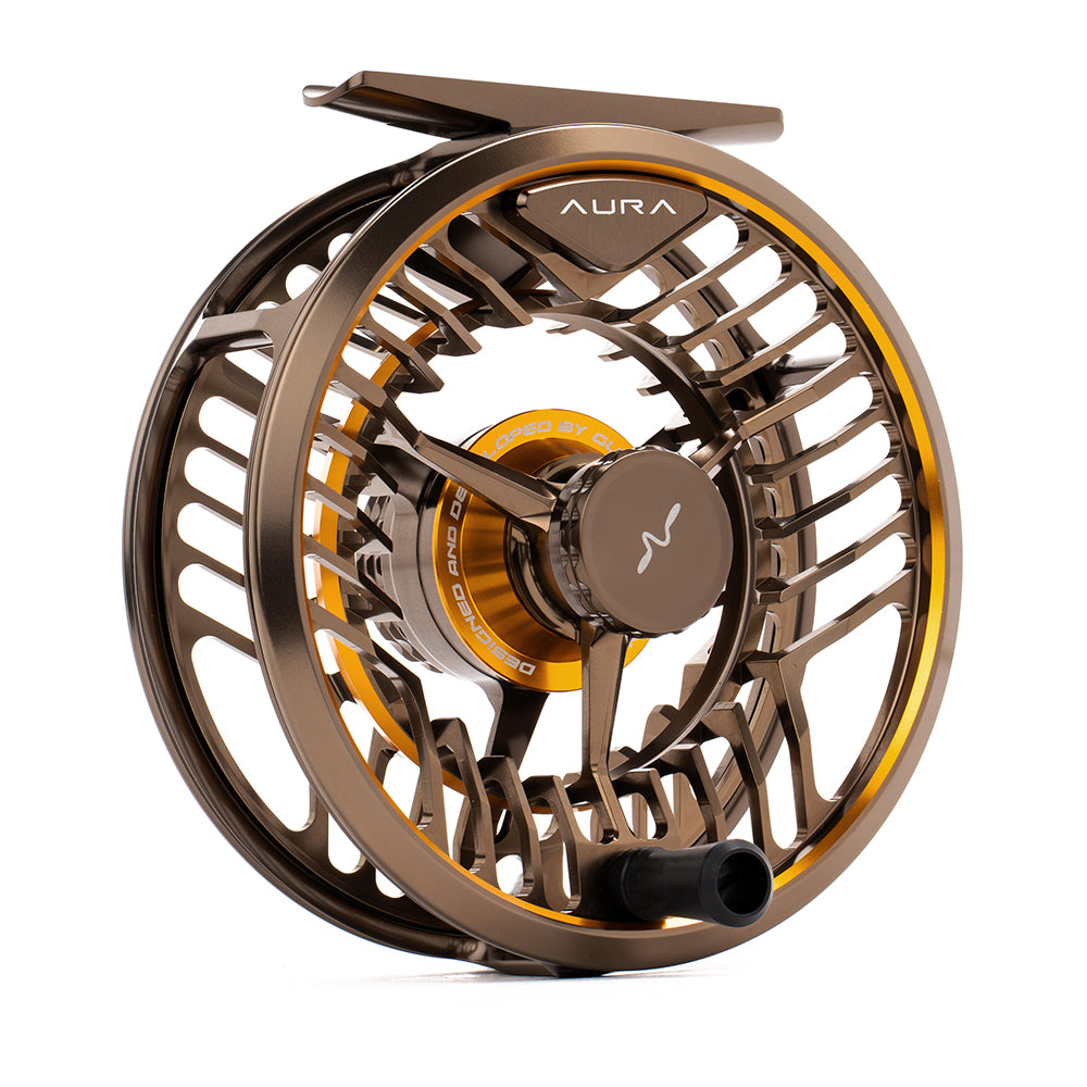 Moulinet Guideline Aura Bronze large arbor avec bâti fermé pour la pêche à la mouche.