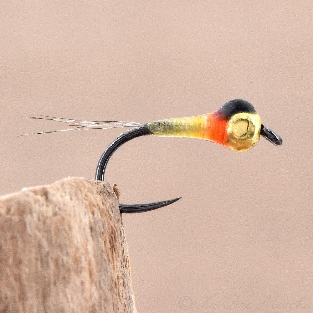 Nymphe Perdigone Corps Jaune Tag Orange - Bille Or en tungstène