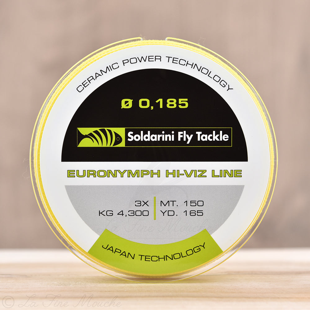 Fil nylon Soldarini Euronymph Hi-Viz coloris Chartreuse Fluo pour pêche en nymphe