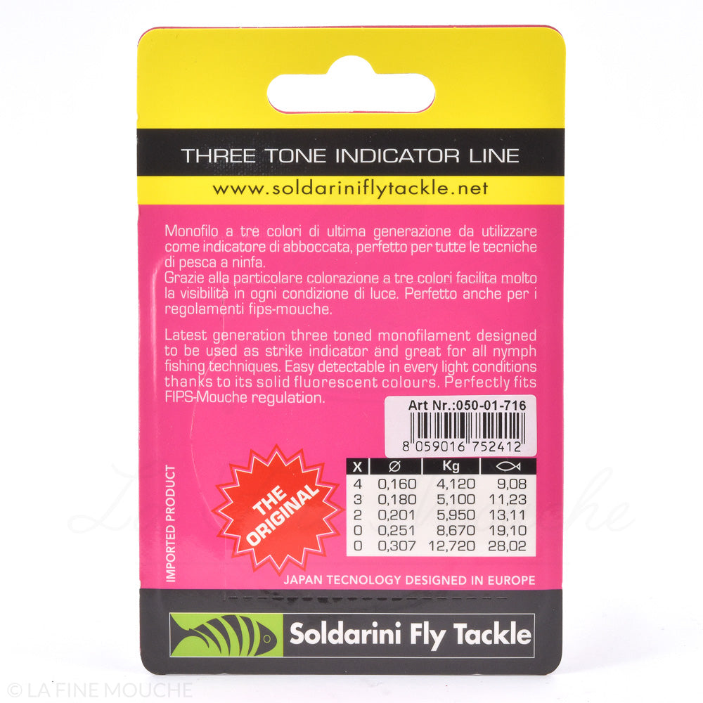 Soldarini Three Tones Indicator Line - Black / Fluo Yellow / Fluo Pink - 30 meters
