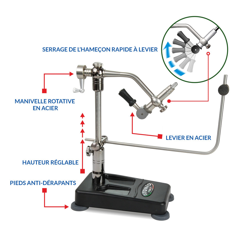 Étau Rotatif Stonfo FLYTEC LEVER - Socle + Pince de table + Accessoires