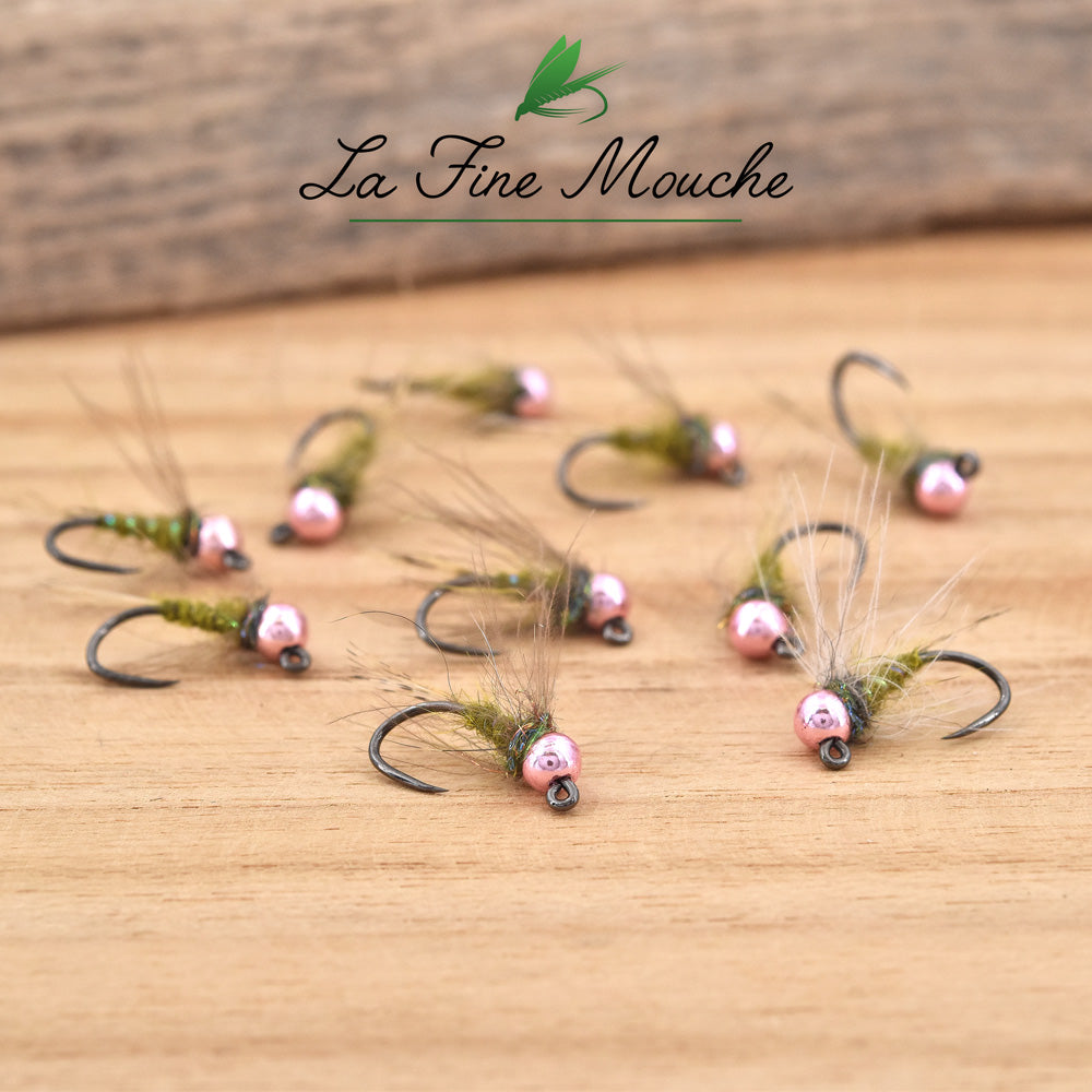 Nymphe CDC Jig Green Body - TACTICAL SERIES - Bille Rose en tungstène