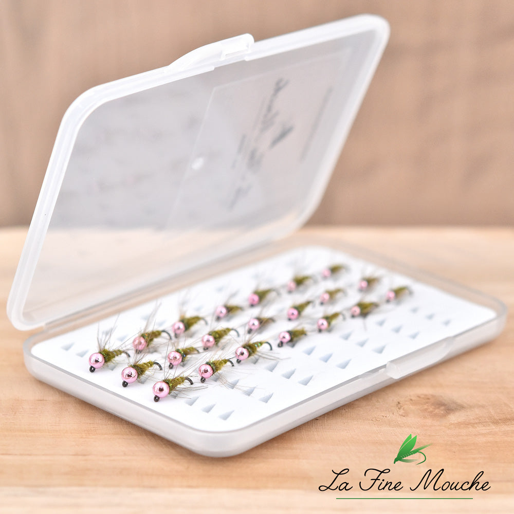 Nymphe CDC Jig Green Body - TACTICAL SERIES - Bille Rose en tungstène