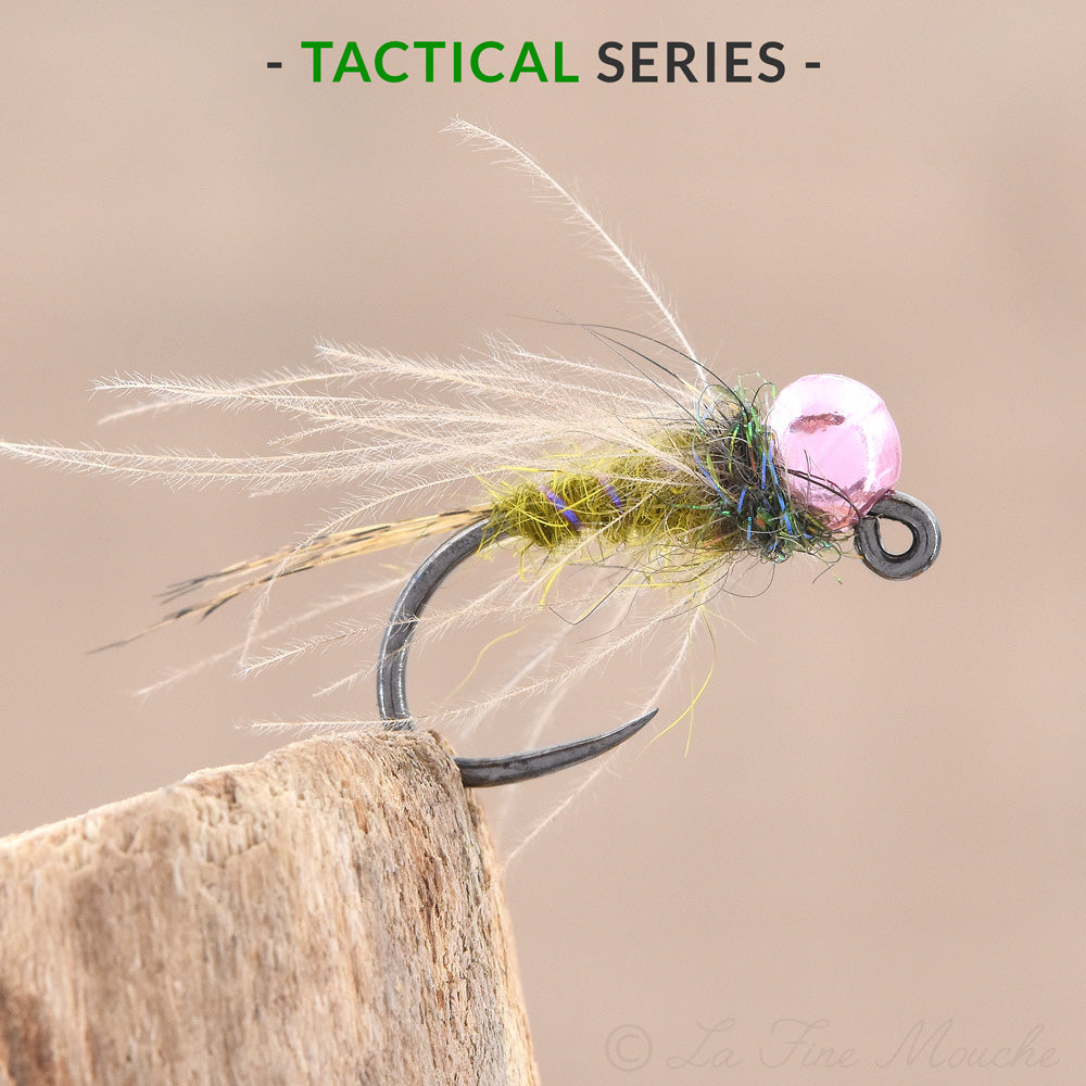 Nymphe Jig Bille rose en tungstène Green body Tactical Series La Fine Mouche