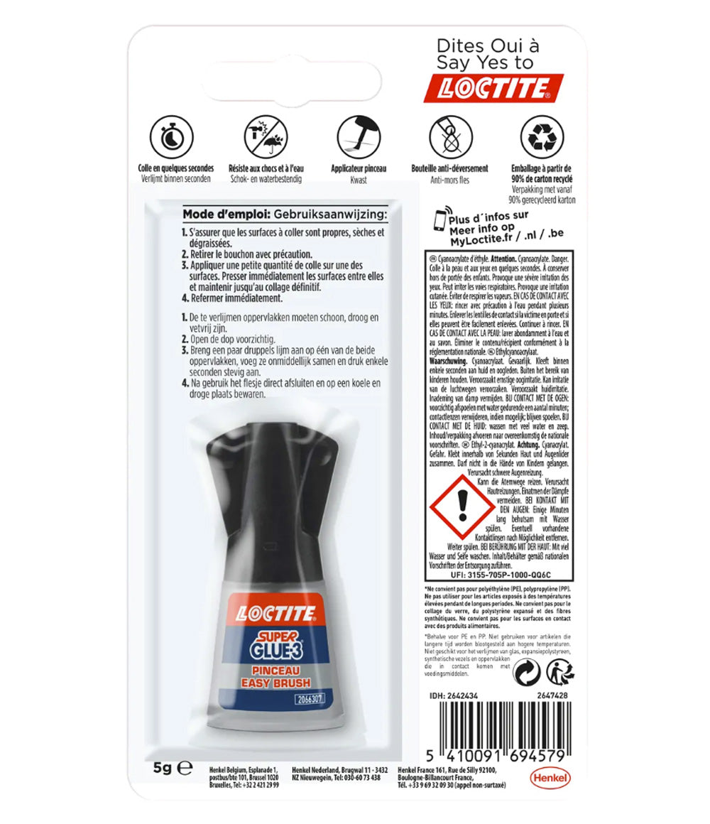 Colle Cyanolite Super Glue 3 LOCTITE avec pinceau applicateur - 5g