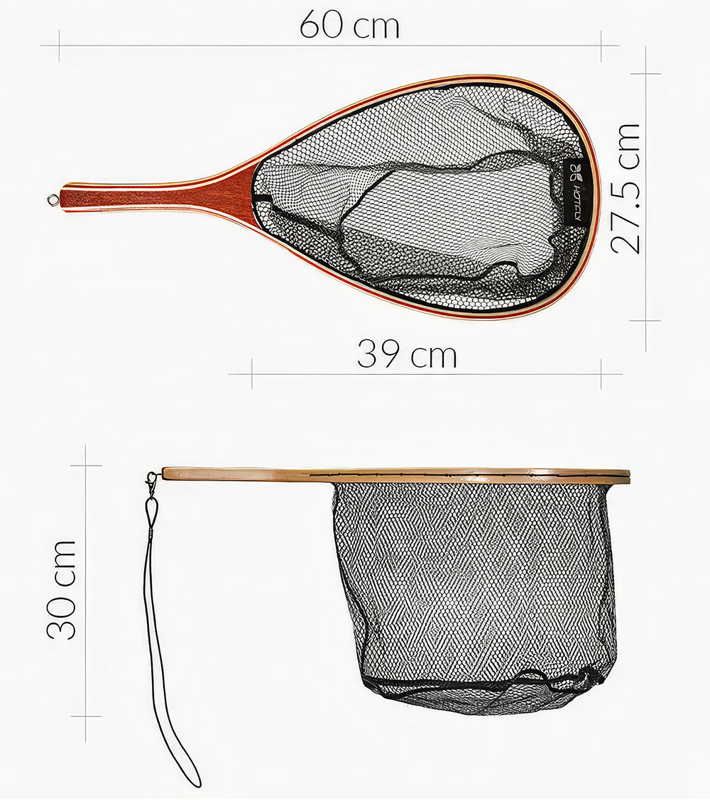 Épuisette en bois Basic Plus - Filet  Caoutchouté  - Hotfly