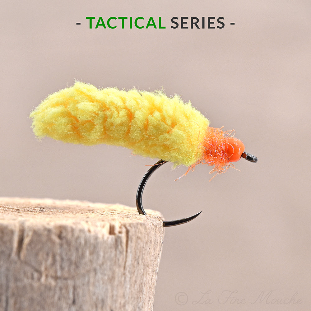 Mouche "Mop Fly" pour le Réservoir - Jaune Fluo / Tête Orange Fluo