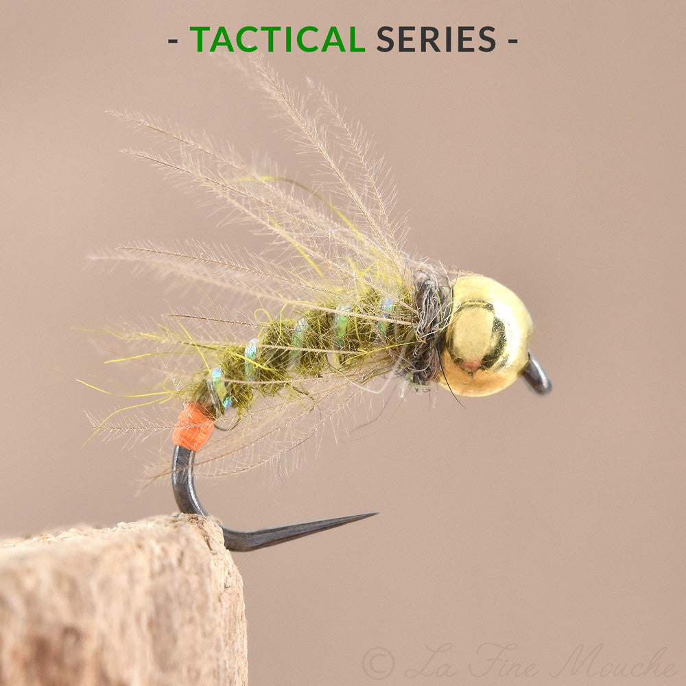 Nymphe CDC Green Caddis Orange Tag