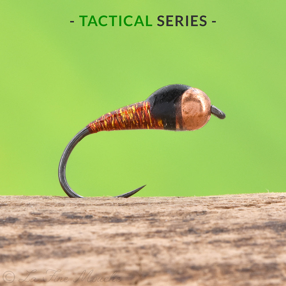 Nymphe perdigone Rusty Black Spot Tactical Series avec bille tungstène cuivre